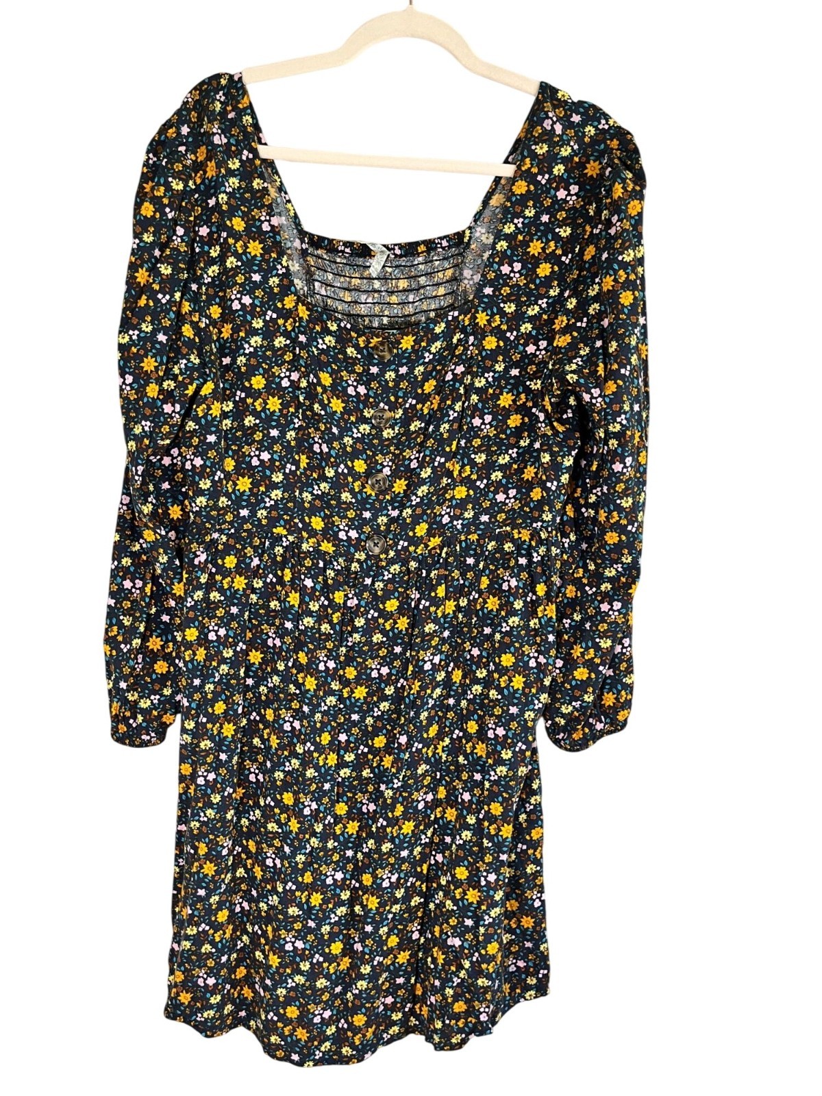 Colorful Floral Milkmaid Dress 2X Boho Indie Festival Folk Peasant Earthy Chic