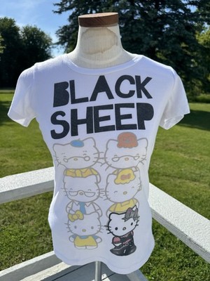 Vintage 2007 Mighty Fine Hello Kitty Black Sheep Baby Tee Y2K Scene Alt Goth