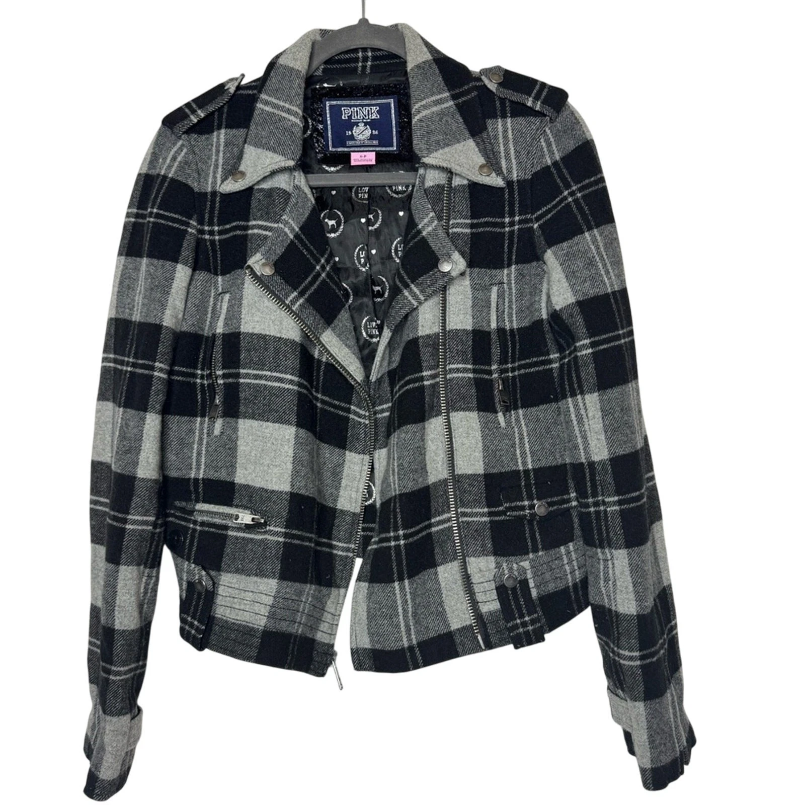 UNDERCOVER Giacca Moto Vintage ROSA Victoria’s Secret Nera Plaid Y2K Skater Dark Academia