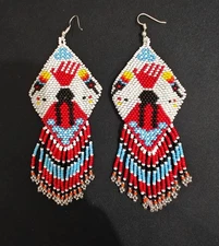 Tribal Earrings Native Large Boho American Seed Beads Handmade Earring