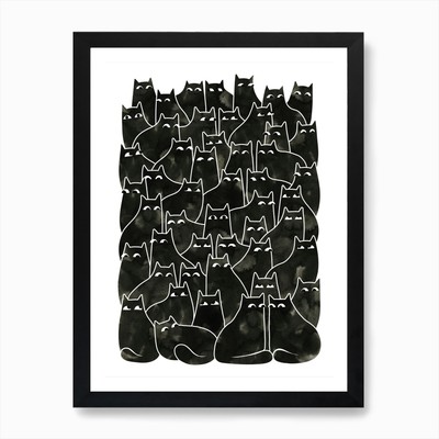 Verdächtige Katzen Flur Kunstdruck gerahmt Wandbild Poster Leinwanddruck Bild