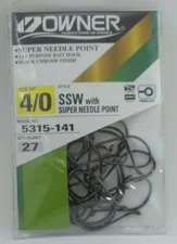 Owner 5315-141 4/0 SSW All Purpose Hook Need Point Rev Bend Up Eye 27CT Size 4/0