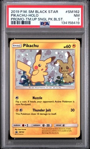 POKEMON TEAM UP BLACK STAR PROMO PIKACHU #SM162 HOLO PSA 7 NM #134158419 SWIRL