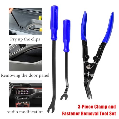 3 PCS Auto Clip Pliers Set and Fastener Remover, Car Trim Removal Tool Pry Blue