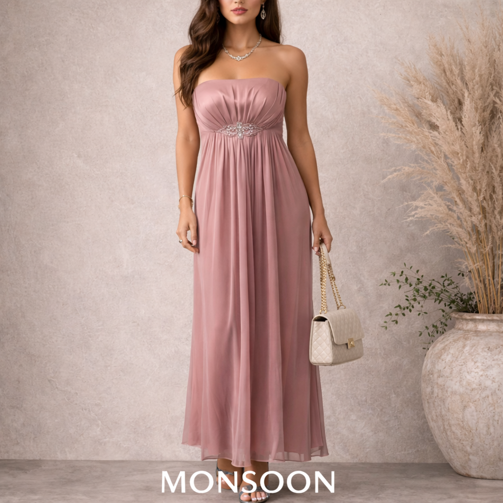 Monsoon Womens Pink Silk Embellished Maxi Occasion Dress UK 10 NWT RRP £179