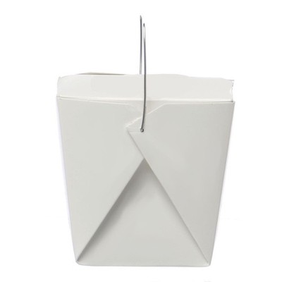 1/2 pint - 100 Pk/ White Chinese Asian Paper Take Out Box with Wire Handle / 8oz