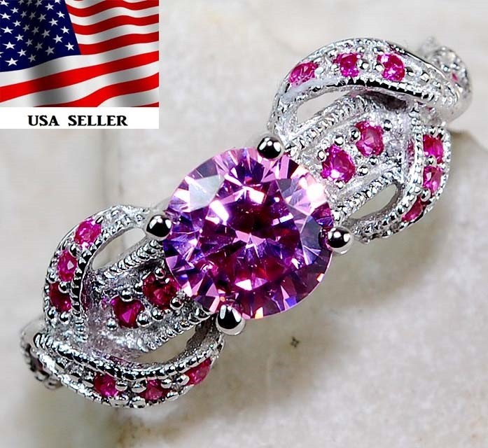 2CT Heat Treated Pink Topaz 925 Solid Sterling Silver Ring Sz 7 J1-4