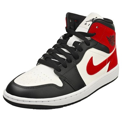 Nike Air Jordan 1 Mid Women's Shoes Black White Red BQ6472 160