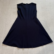 Talbots Navy Blue Sleeveless Fit & Flare Eyelet Trim Dress Women Petite M Cotton