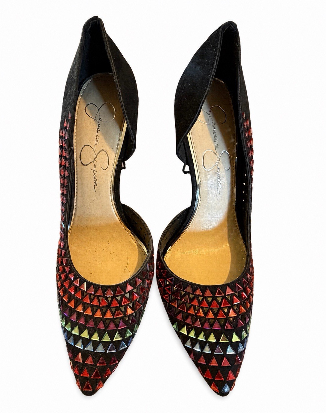 Jessica Simpson Women's Suede Pointed Toe Studded Geometric Pumps 7.5