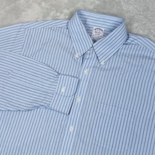 Brooks Brothers Regent Dress Shirt Mens 16-34 Blue Striped Non-Iron Stretch READ