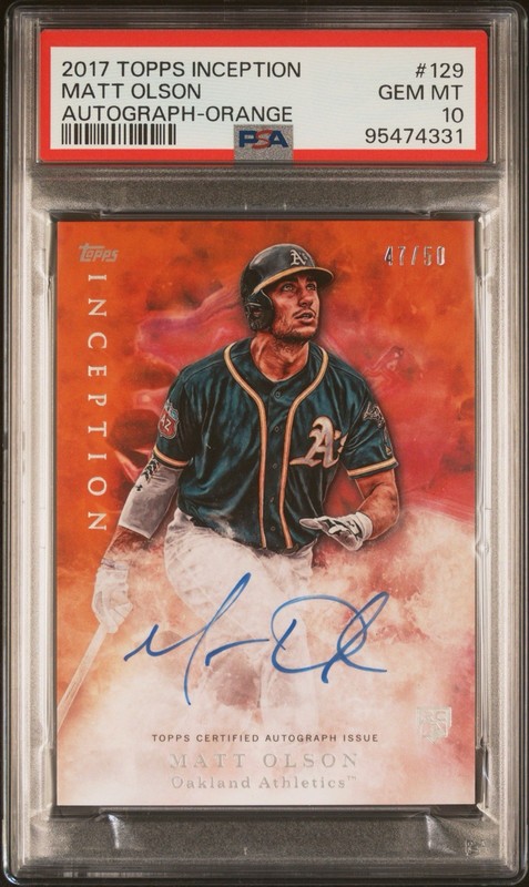 Matt Olson /50 Rookie Auto Orange PSA 10 GEM MINT 2017 Topps Inception #129 RC 