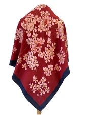 AS3# E. Marinella Napoli Silk Scarf Red Floral Cherry Blossom Ladybug Italy