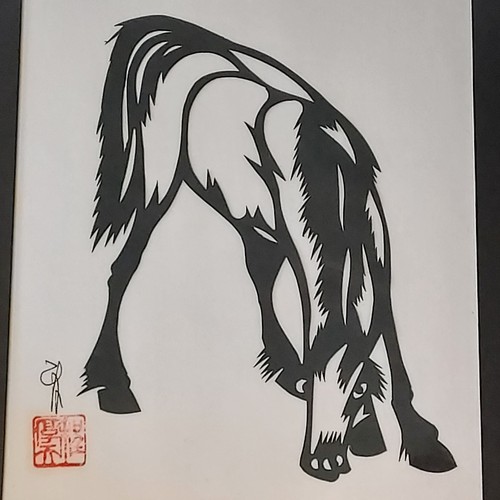 Hou-tien Cheng Maestro Cortador de Papel Chino Caballo Arte Firmado Mate 11 x 14 De Colección - Imagen 2 de 7