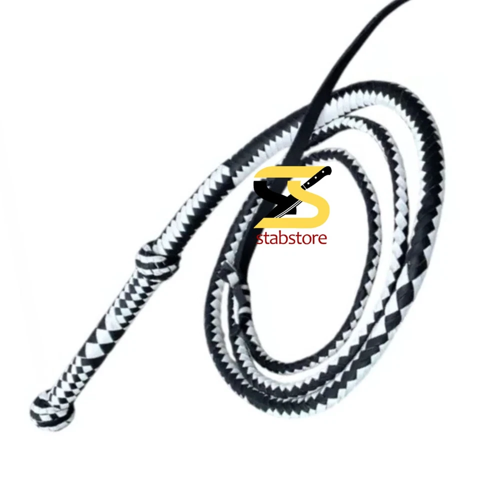 Culata de cuero de 8 pies Bullwhip 12 trenzas blanco y negro látigo pesado - Loud Crack Pro Foto 3 de 4