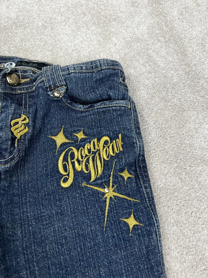 Jeans Rocawear Niñas 10 Azul Dorado Denim Algodón Bordado Street Wear Juvenil Foto 3 de 4