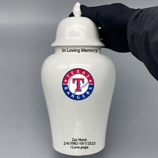 Ceramic Large Urn for Texas Rangers Baseball Theme, Custom Text
