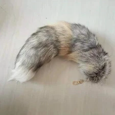 16"-18" Real Golden Island Fox Fur Tail Keychain Bag Charm Pendant Cosplay Toys