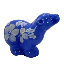 Fenton Polar Bear Periwinkle White Frit Floral Special Order QVC 2004 HP C Smith