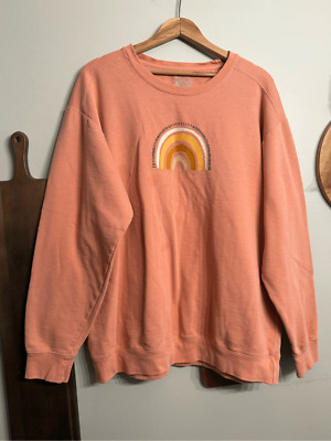 Sunkissed Coconut Coral Crew Neck Rainbow Graphic Pullover Sweatshirt Large