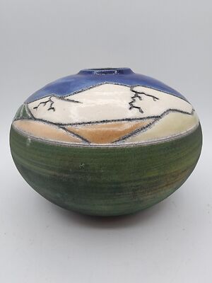 Art pottery Mountain Raku vase Jeremy Diller