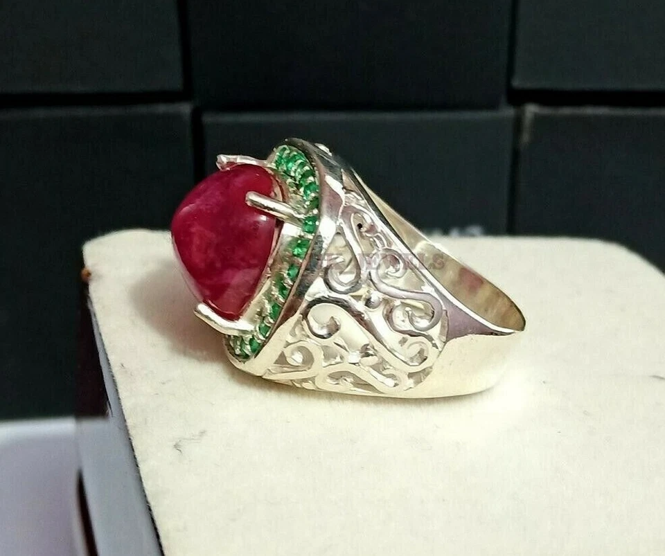 Heizbar Rubin & Onyx Edelstein Mit 925 Sterlingsilber Ring für Herren #1475 - Bild 2 von 4