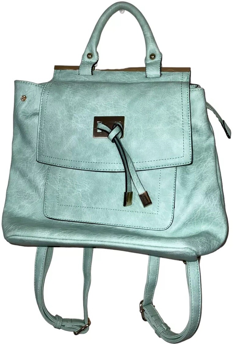 Teal Faux Leather Top-Handle Backpack with Gold Chain Lock Doctor Backpack – Old Trend main image 3