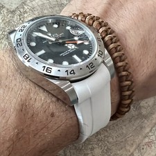 21mm WHITE Vulcanized Caoutchouc rubber Strap 42mm Rolex Explorer II Watch