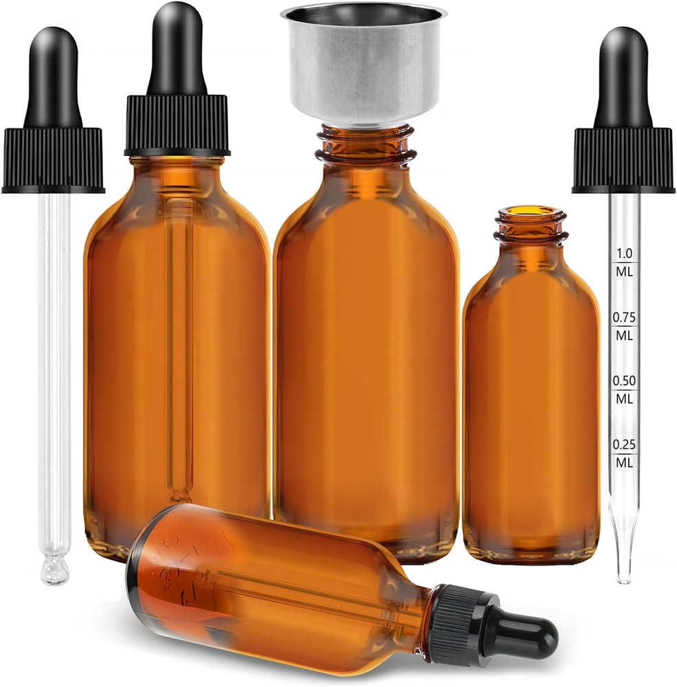 2Oz+3.4Oz Glass Dropper Bottle, 60Ml, 100Ml Amber Glass Tincture Bottles with 1