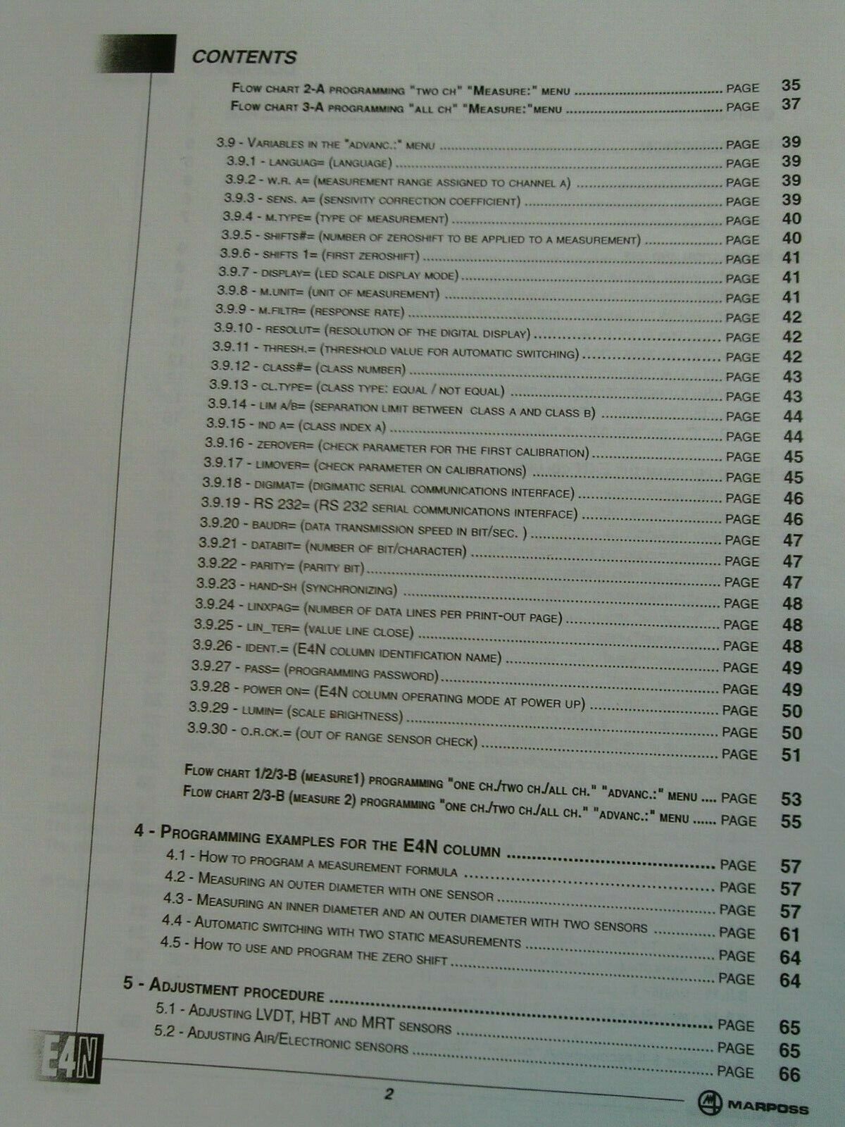 Marposs E4N V2.7 Digital Column Users Operation Programming Instructions  Manual