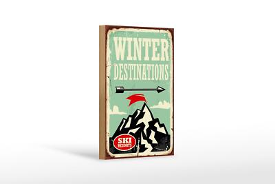 Holzschild Retro 12x18 cm Ski winter destinations Deko Schild wooden sign
