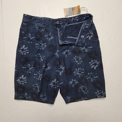 TRUE GRIT Sz 32 Waist Navy Blue Floral 100% Cotton 5-Pocket Men's Shorts NWT
