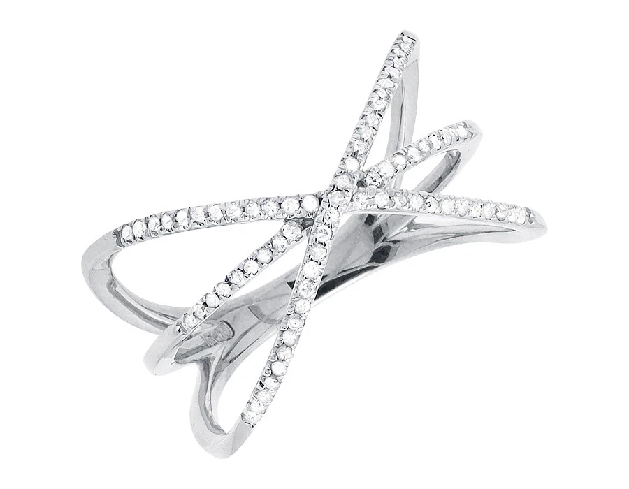 10k White Gold Criss Cross Orbit Ribbon Genuine Diamond Fashion