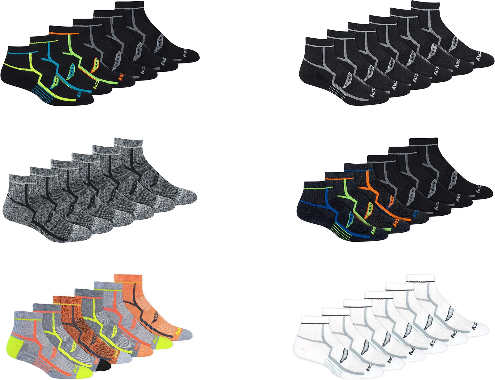 Saucony Men's Bolt Performance Comfort Fit Quarter Socks