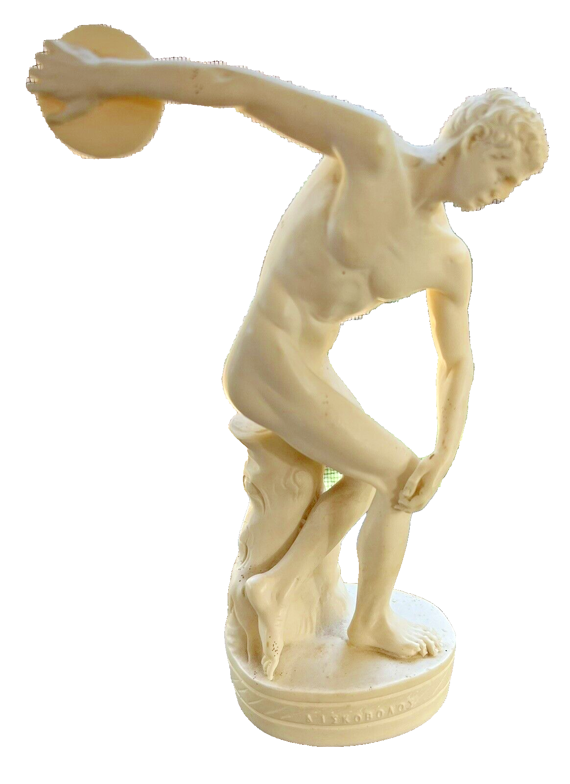 Handmade Alabaster Discus Thrower Statue - Greek Athlete Figure