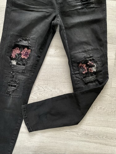 Vanilla Star Mid Rise Skinny Jeans Junior Größe 9 schwarz distressed bestickt - Bild 2 von 6