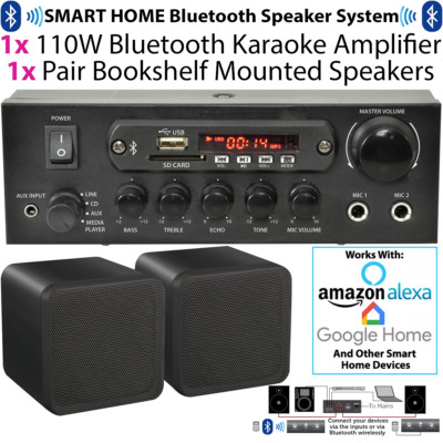 Wireless//Bluetooth Amplifier /& 80W Bookshelf Speaker Kit–Surround Sound HiFi Amp