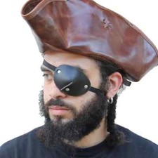 Leather Handmade Dark as Night Pirate Eye Patch for Costumes and Overall 43"