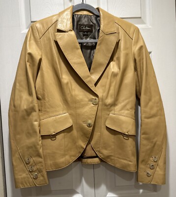 Cole Haan Collection Womens Camel Tan Lambskin Leather Blazer Jacket Size 10
