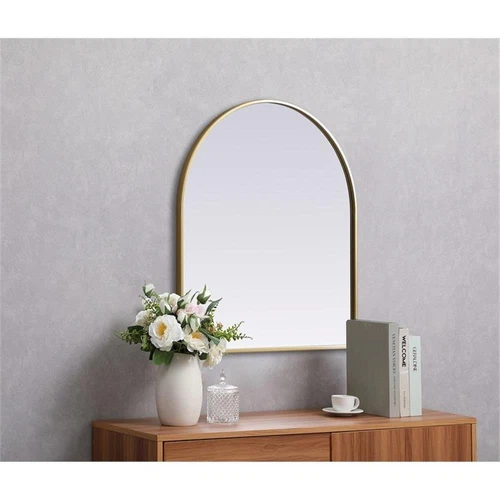 Elegant Decor Ayra 27x30" Arch Modern MDF Wood/Iron Mirror in Brass - Picture 9 of 9