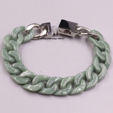 Natural Grade A Green Jade Curb Cuban Bracelet For Men 12mm Width Fit 7.48INCH