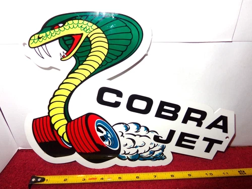 VINTAGE FORD COBRA JET SPORTS CAR SNAKE 12" BAKED METAL GASOLINE OIL ENGINE SIGN