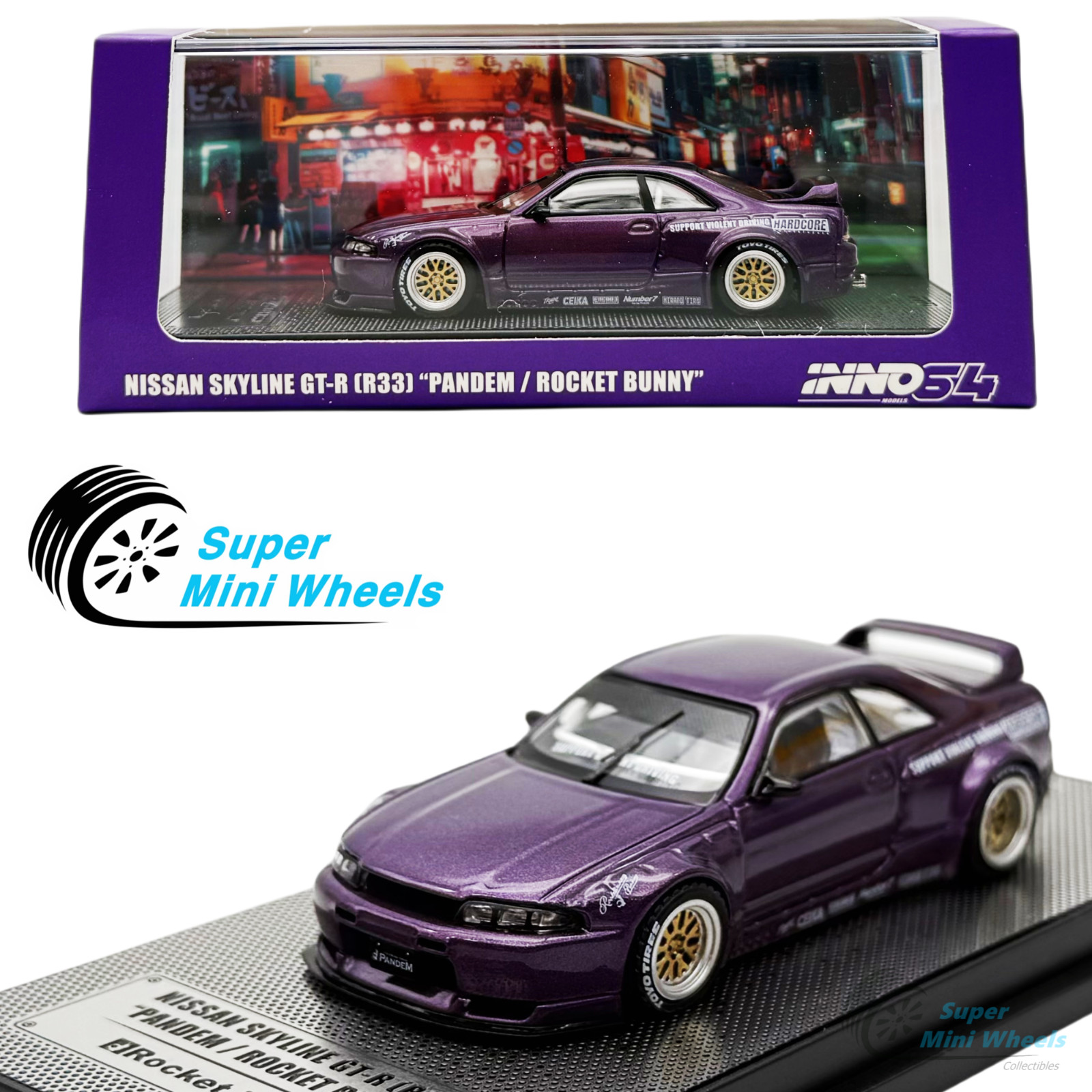 INNO64 1:64 Nissan GT-R R33 Pandem/Rocket Bunny Purple