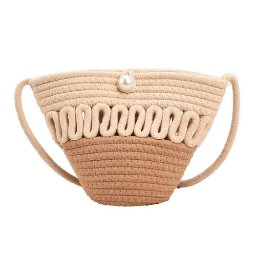Women Shoulder Bag Pearl Straw Beach Clutch Cotton Thread Woven Crossbody Purses - Picture 9 of 21