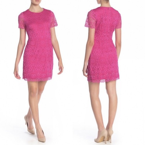 NEW Laundry by Shelli Segal Women's Size 8 Petite Hot Pink Lace Mini Dress NWT - Picture 7 of 7