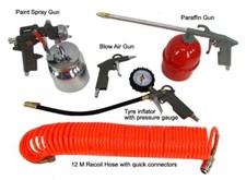 Air Tool Kit Compressor Accessories 5 Piece Set 12M Hose Spray Blow Gun Tyre