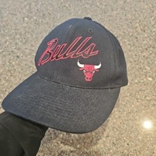 Vtg Chicago Bulls Sports Specialties Black Script Snapback Hat NBA Logo Blk 90s