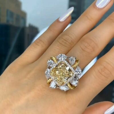 2Ct Asscher Cut Lab-Cretaed Citrine Awesome Engagement Ring 14KWhite Gold Finish