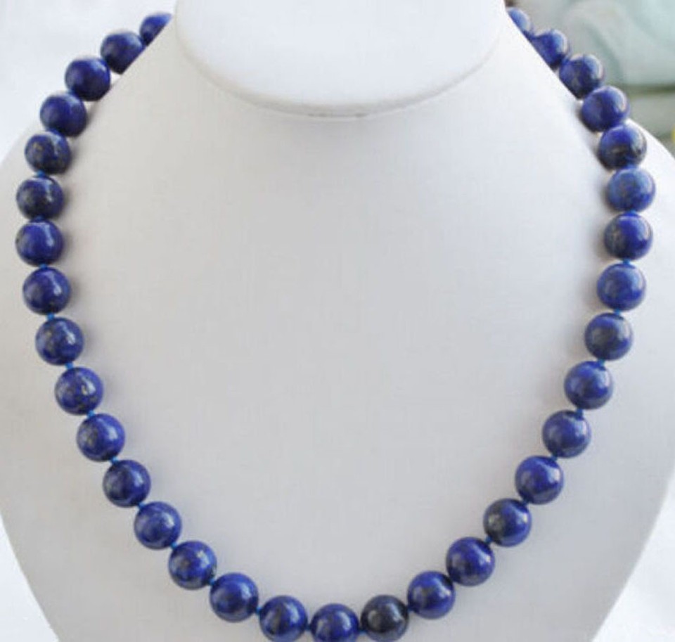 Natural Blue Lapis Lazuli Drop Pendant Necklace - 8mm Round Beads, 18" Handmade AAA Quality