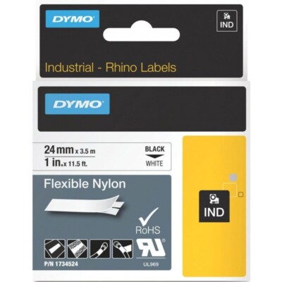 DYMO Rhino Industrial Flexible Nylon Etiketten 24 mm x 3,5 m Schwarz Druck auf Weiß